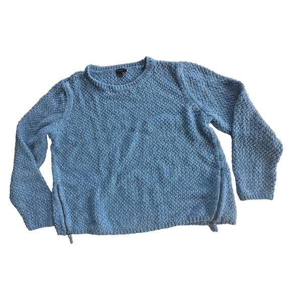 Talbots Sweater XL Blue Side Zip Chunky Knit Pullover Flecked 100% Cotton - Picture 1 of 4